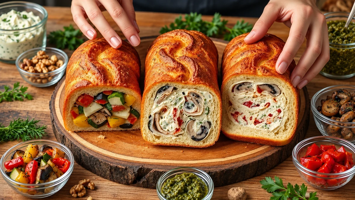 Vegetable and mushroom filled savoury loaves