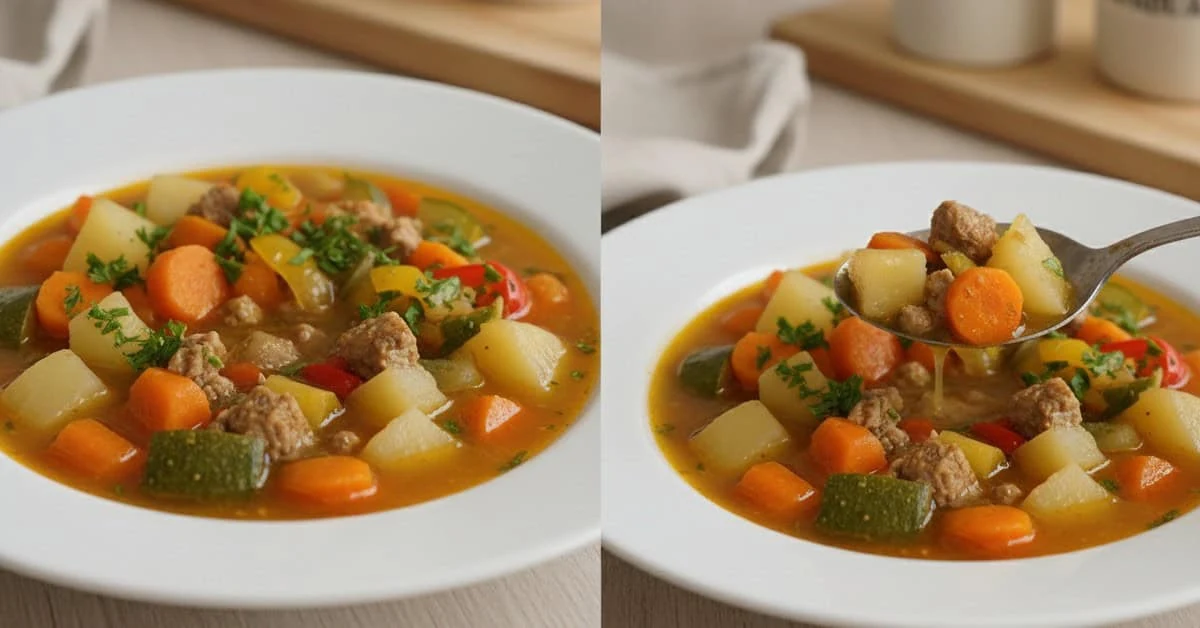 Vegetable and soya protein stew served in bowls