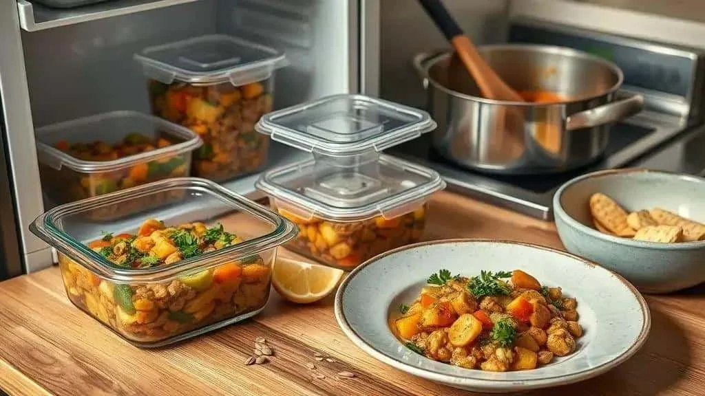 Vegetable stew divided into storage portions