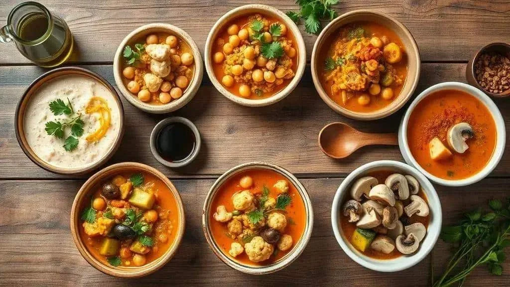 Vegetable stew variations with pulses and mushrooms