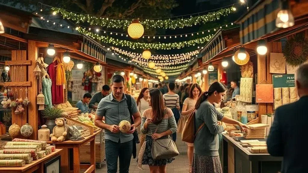 Visitors browsing a Christmas craft stall