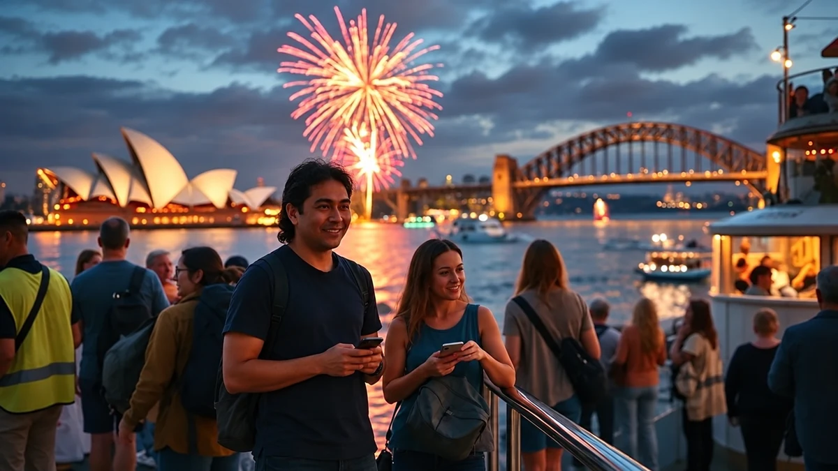 Visitors enjoying a conceptual Sydney harbour celebration
