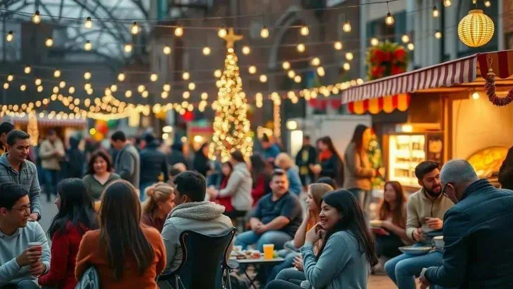 Visitors enjoying a local food market