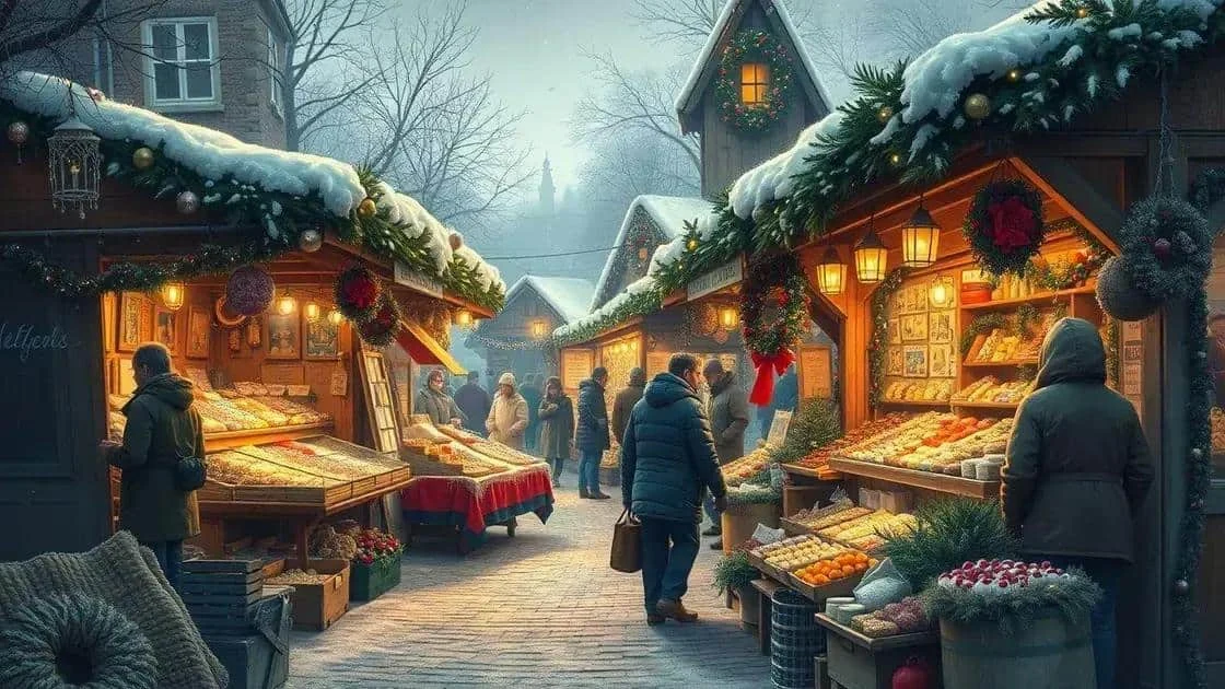Visitors walking through a decorated Christmas market