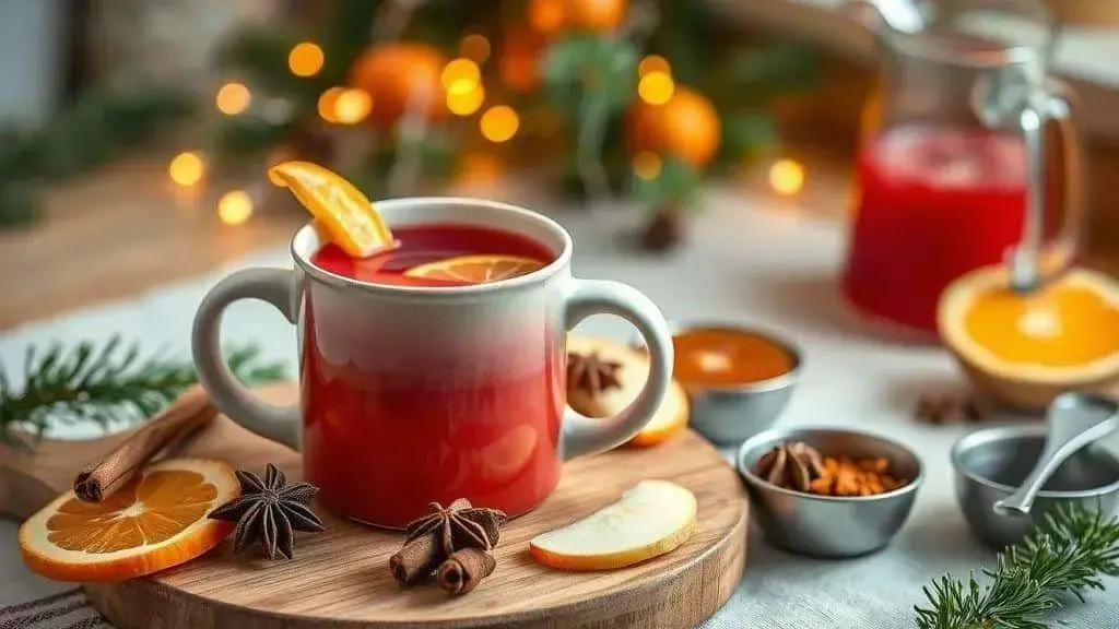 Warm citrus drink served in a mug