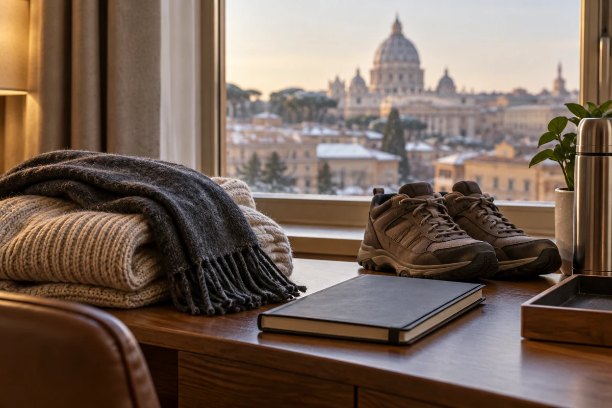 Warm clothing and a notebook prepared for a winter visit Warm clothing and a notebook prepared for a winter visit