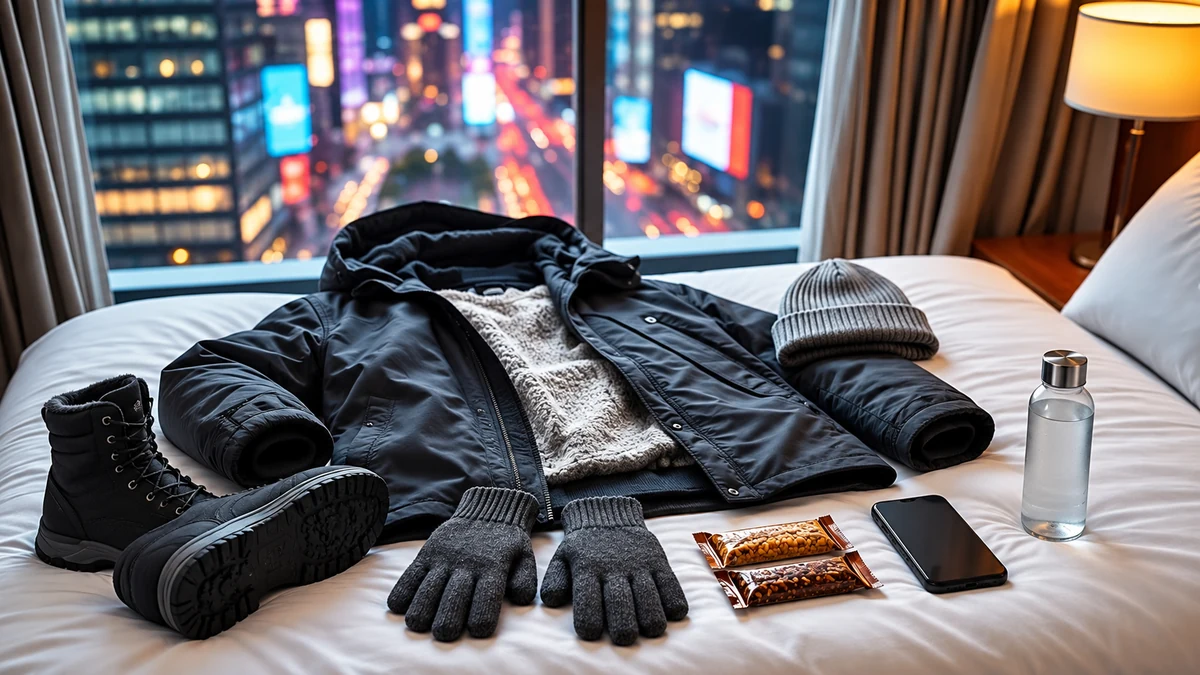 Warm winter clothing prepared for an outdoor New Year celebration Warm winter clothing prepared for an outdoor New Year celebration