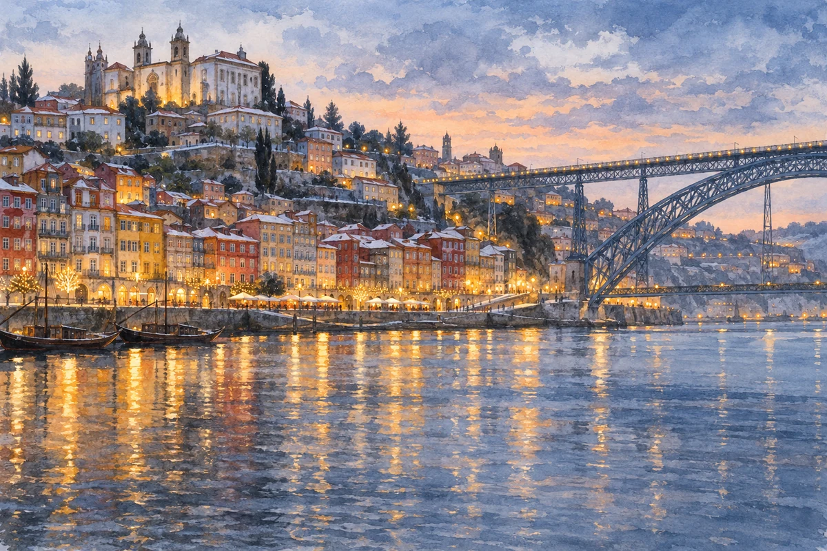 Watercolour impression of Porto and the Douro river
