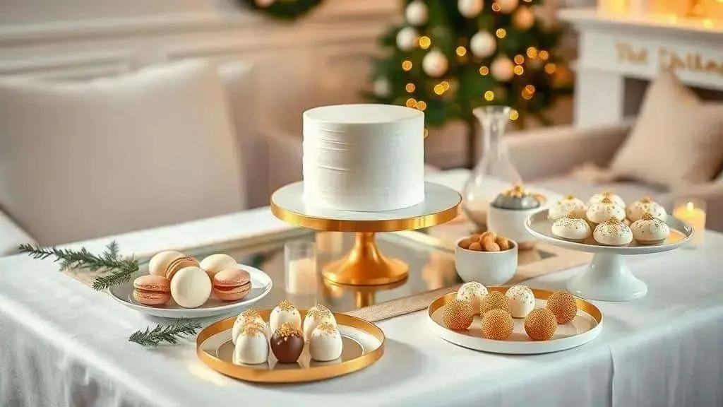 White and gold Christmas dessert table White and gold Christmas dessert table