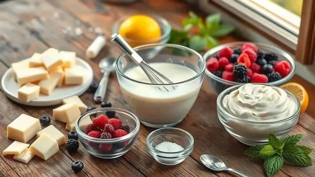 White chocolate cream and berries for mousse