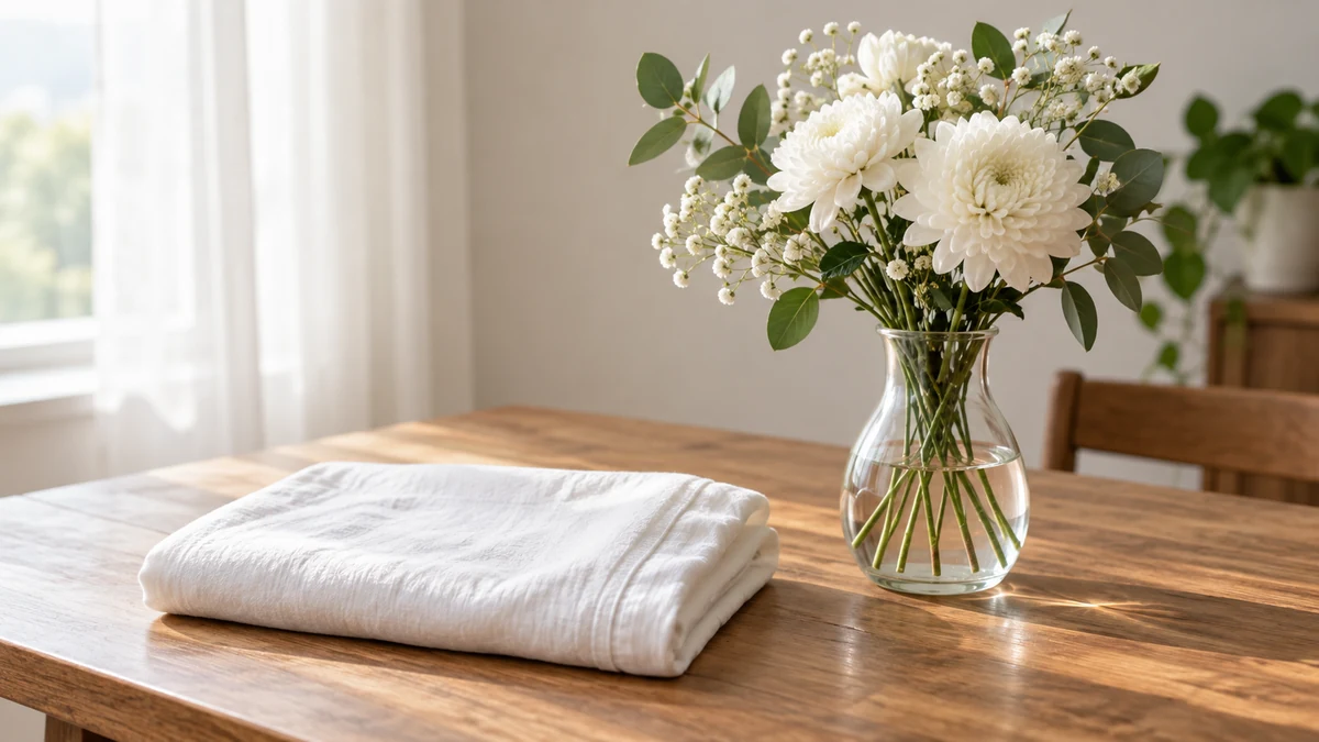 White cloth and flowers as a symbolic still life