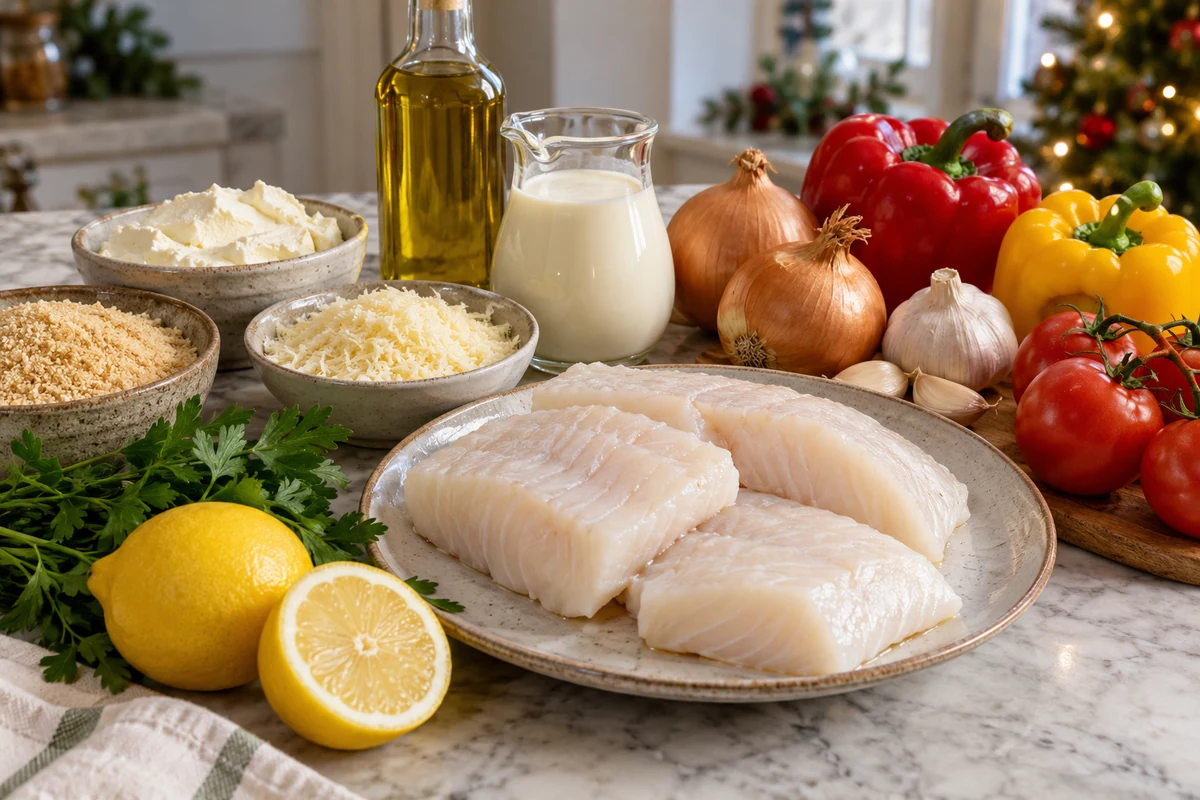 White fish cream peppers and breadcrumbs for a festive bake