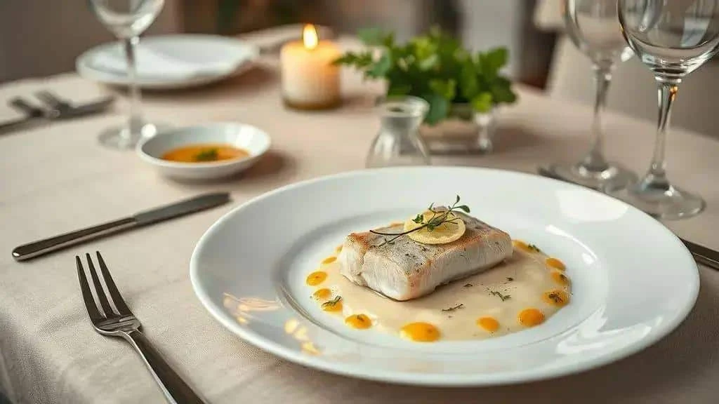 White fish served with sauce