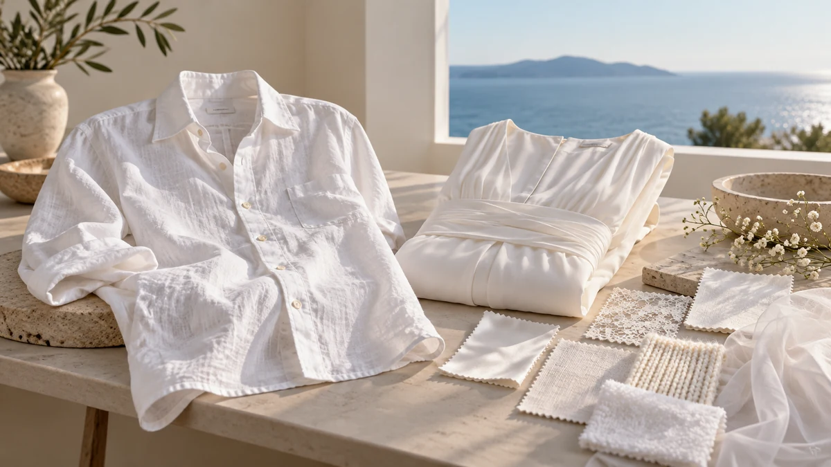 White linen and clothing in a light-filled room