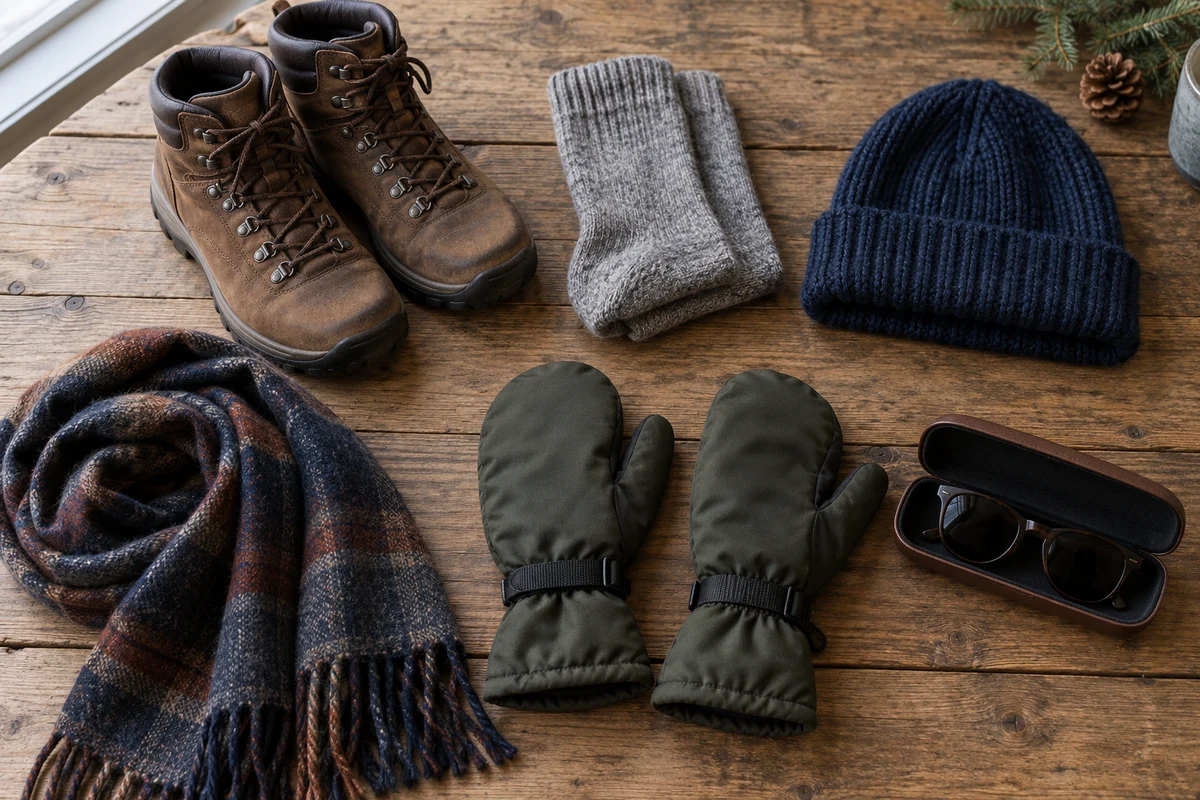 Winter boots socks hat scarf and insulated mittens Winter boots socks hat scarf and insulated mittens