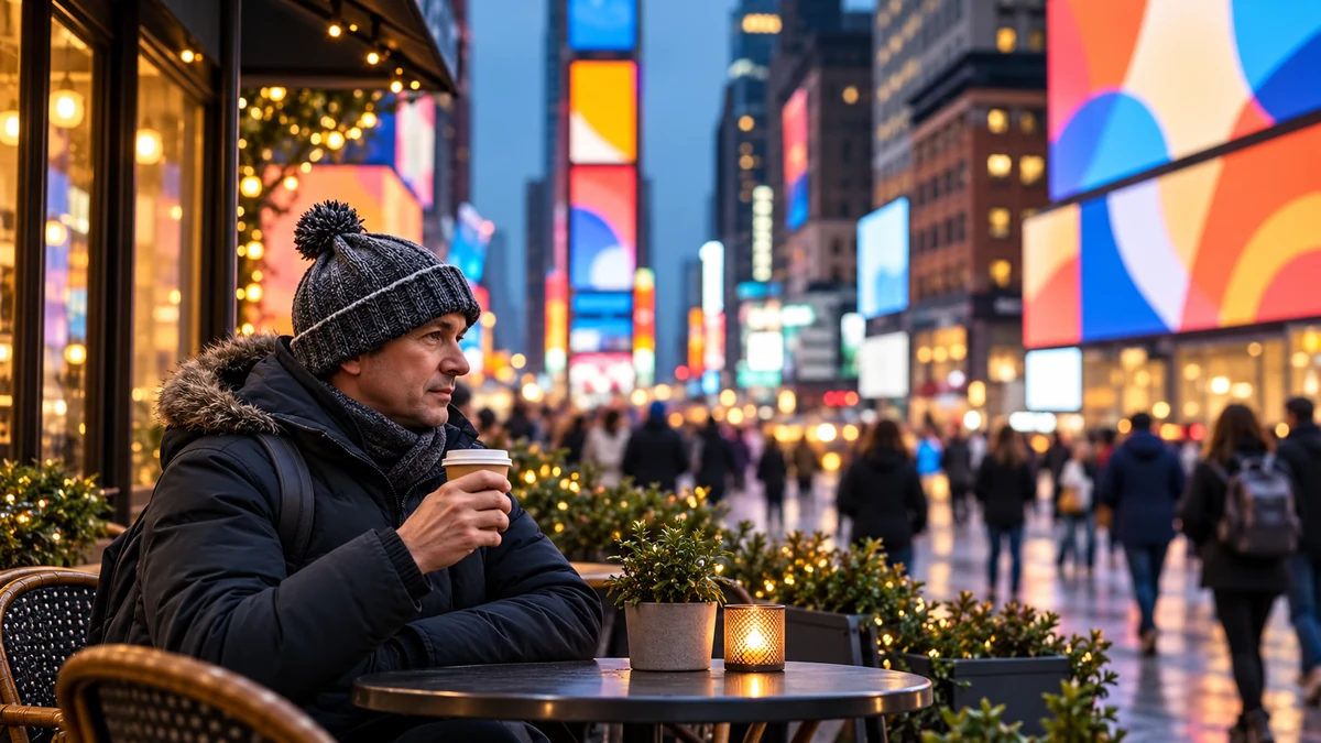 Winter cafe break before a New Year evening in New York Winter cafe break before a New Year evening in New York