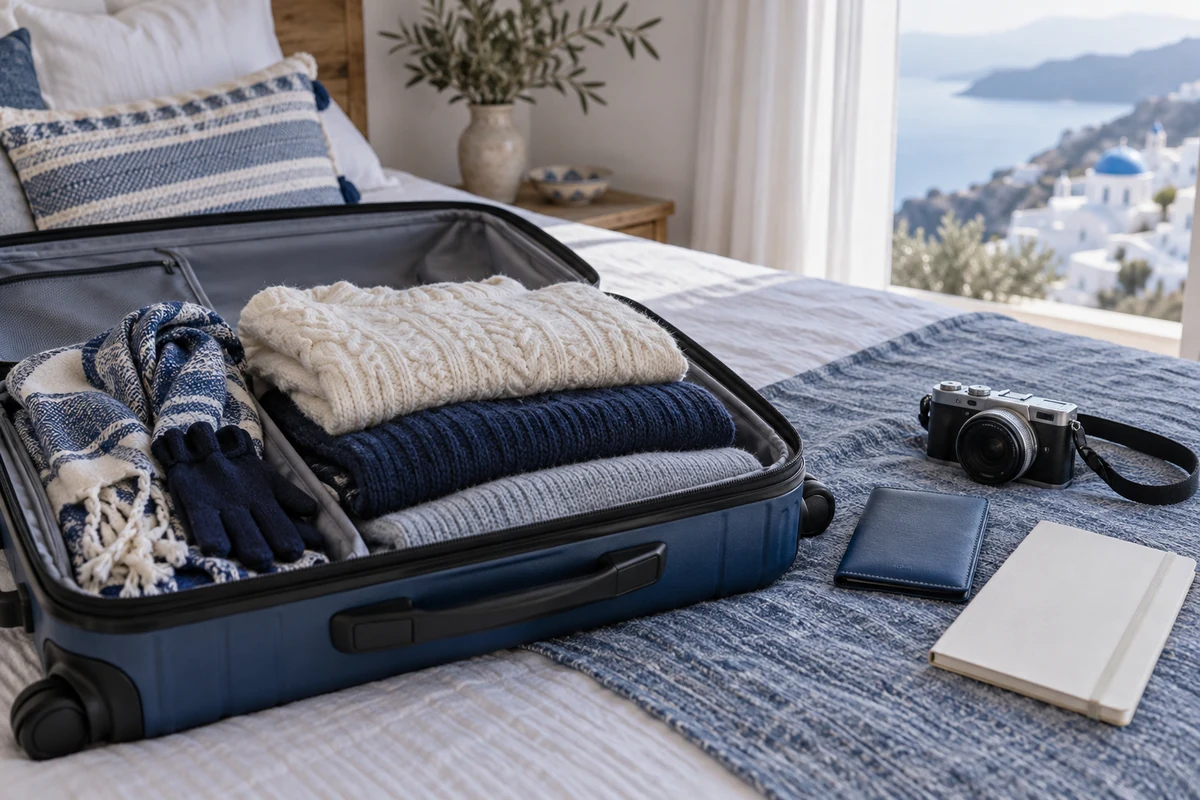 Winter clothing and luggage for a New Year trip