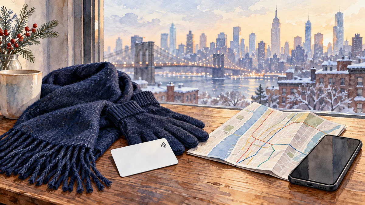 Winter travel essentials and an unlabelled city map illustration Winter travel essentials and an unlabelled city map illustration