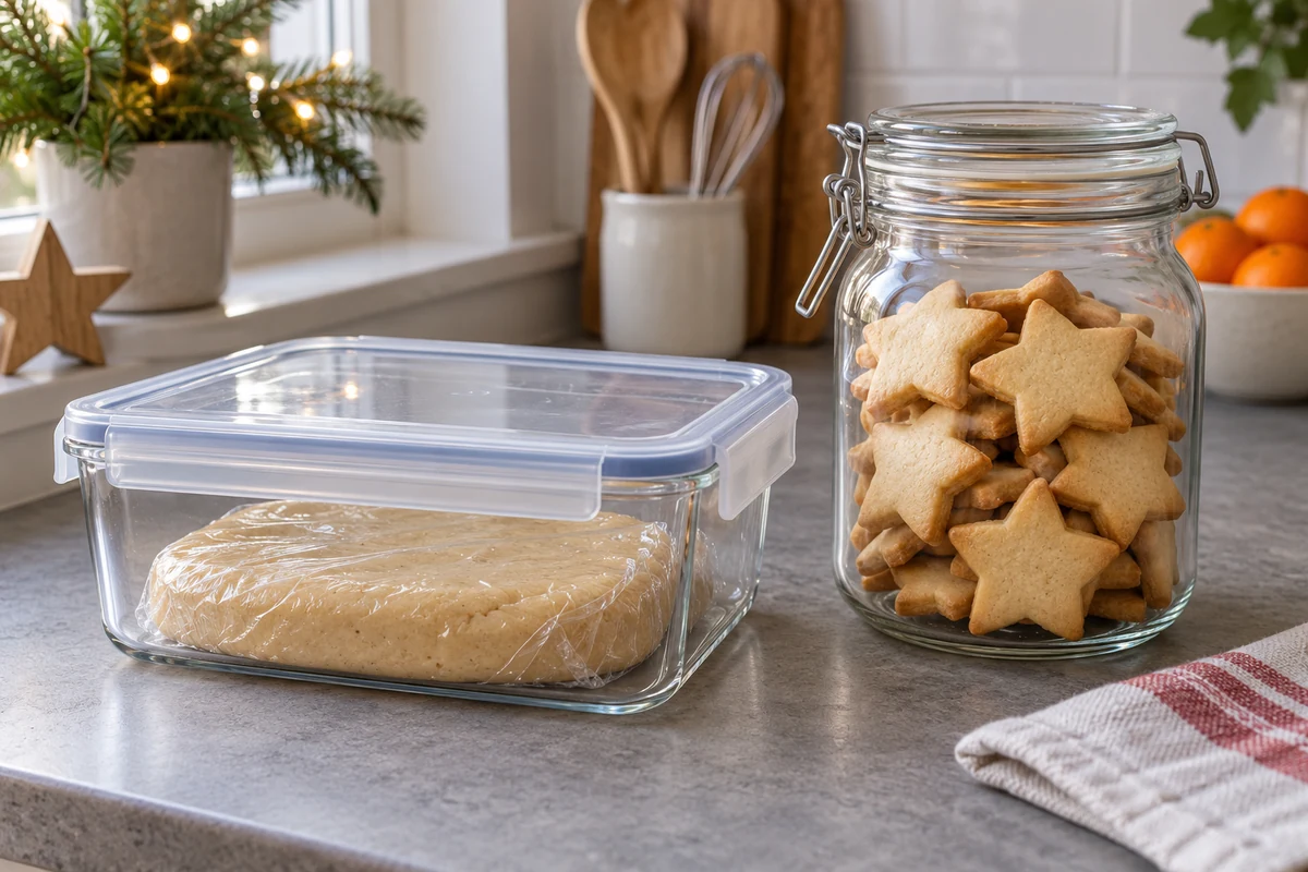 Wrapped biscuit dough and baked biscuits in closed containers