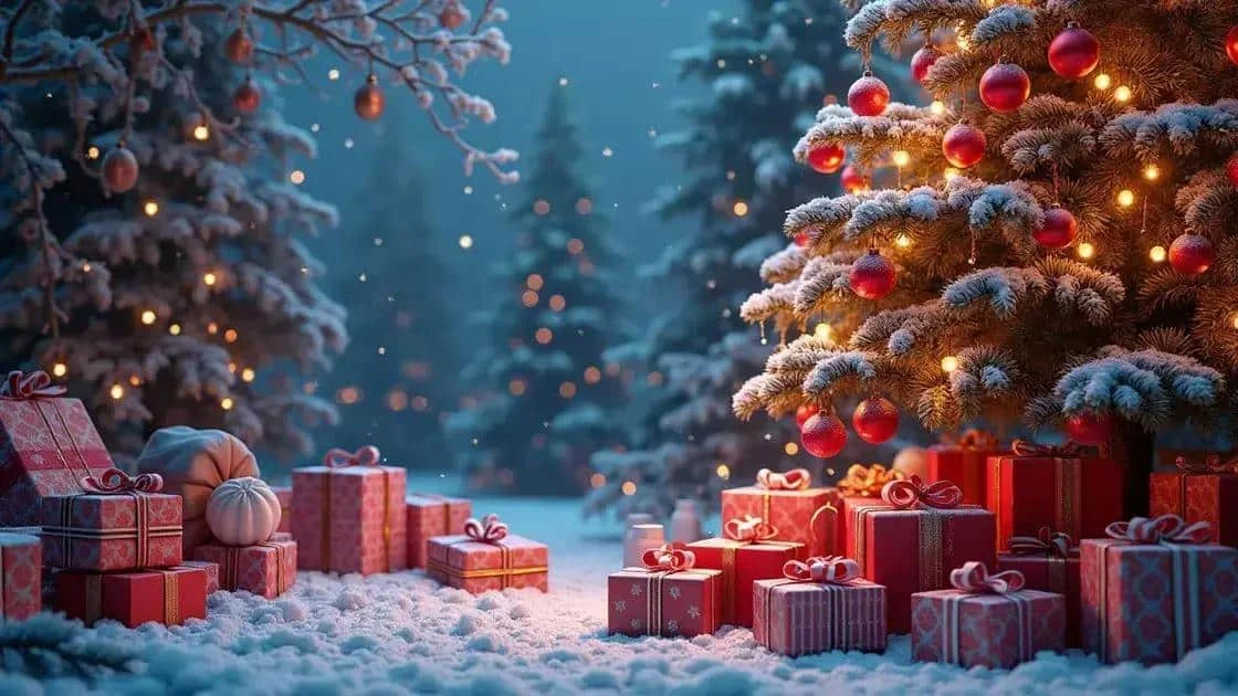 Wrapped Christmas gifts with ribbons