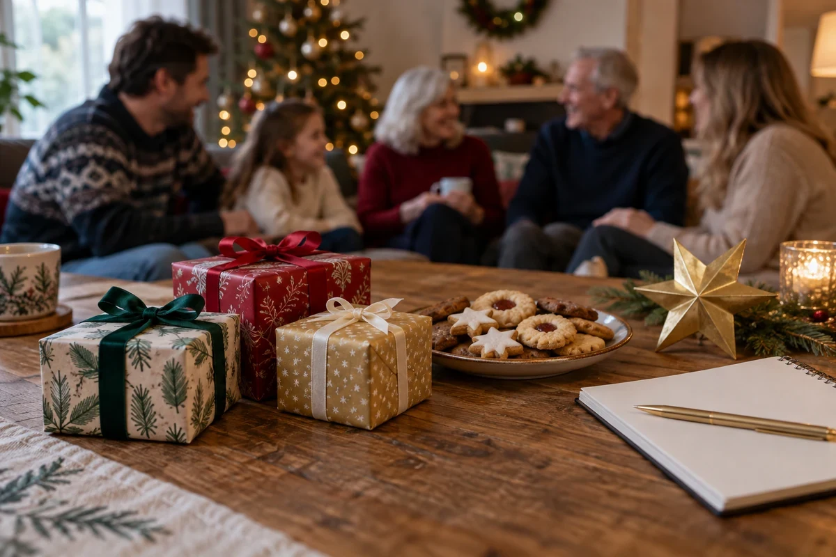 Wrapped quiz prizes and Christmas biscuits
