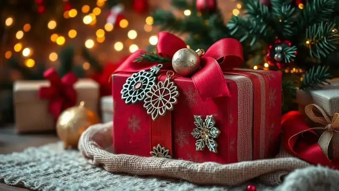 Wrapped red Christmas present with decorative ribbon