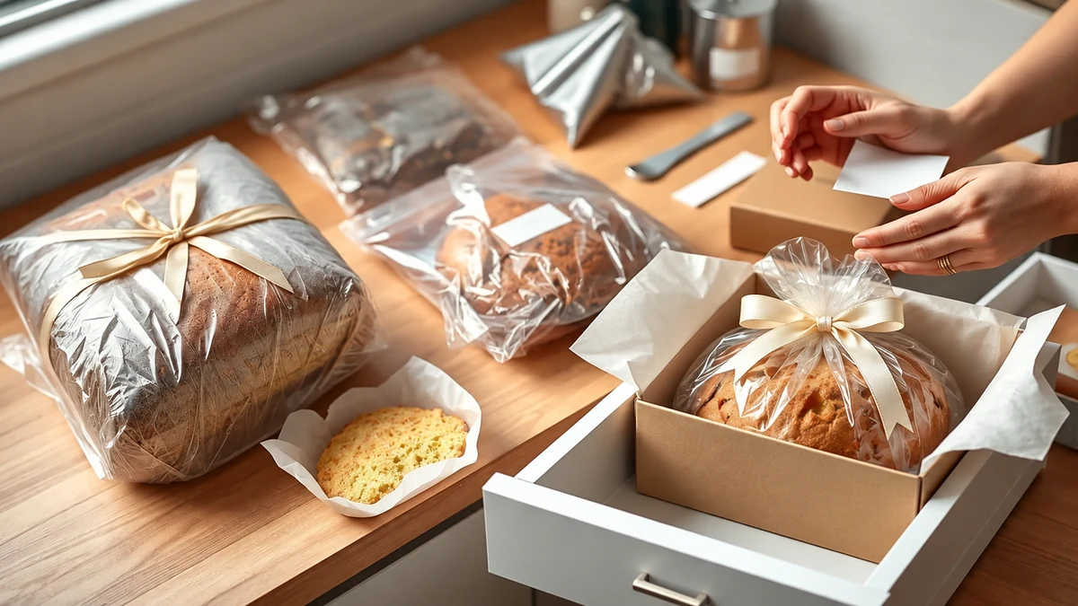 Wrapping homemade panettone in food-safe gift packaging