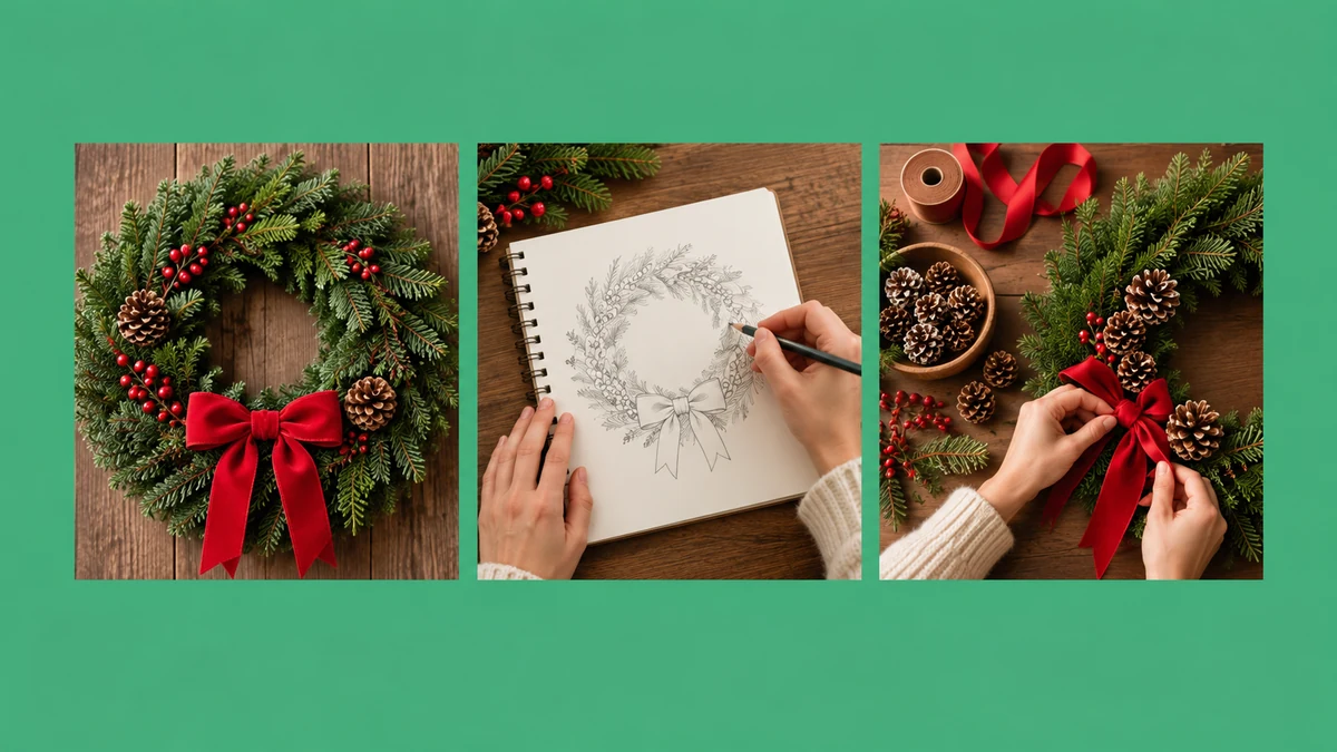 Wreath inspiration with a sketch and ribbon arrangement Wreath inspiration with a sketch and ribbon arrangement