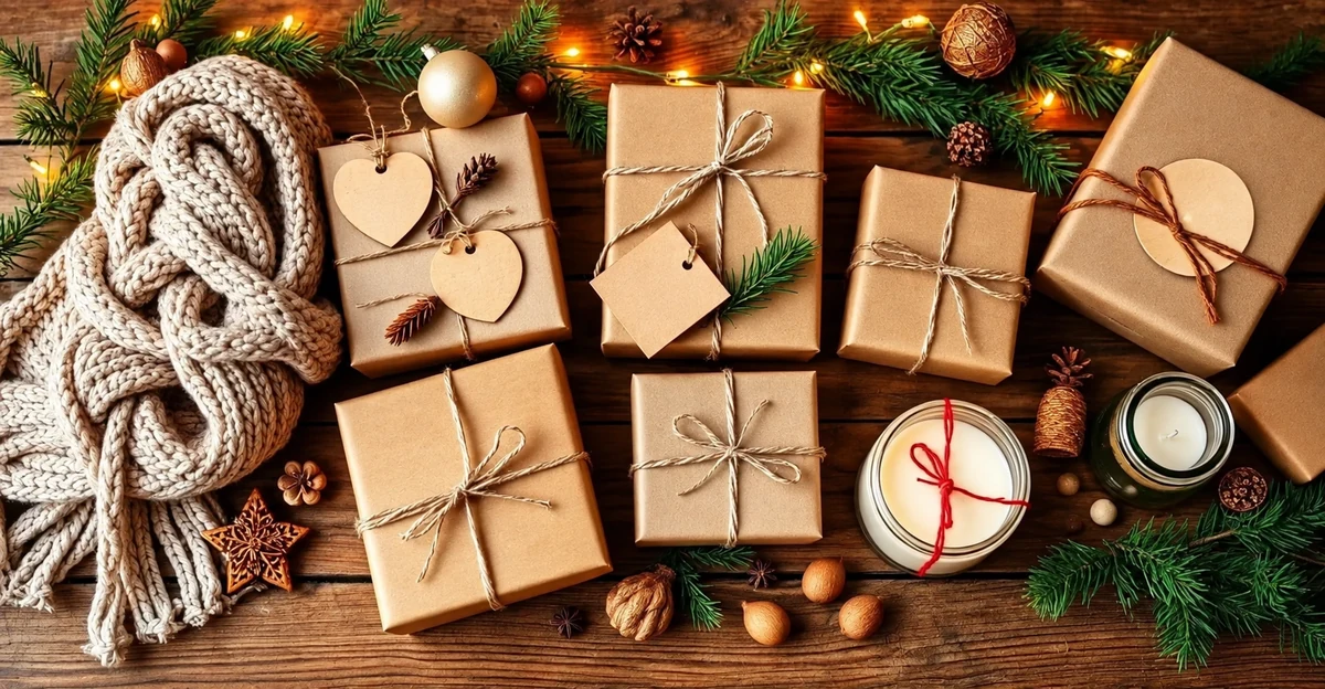 Cadeaux artisanaux présentés dans des emballages simples