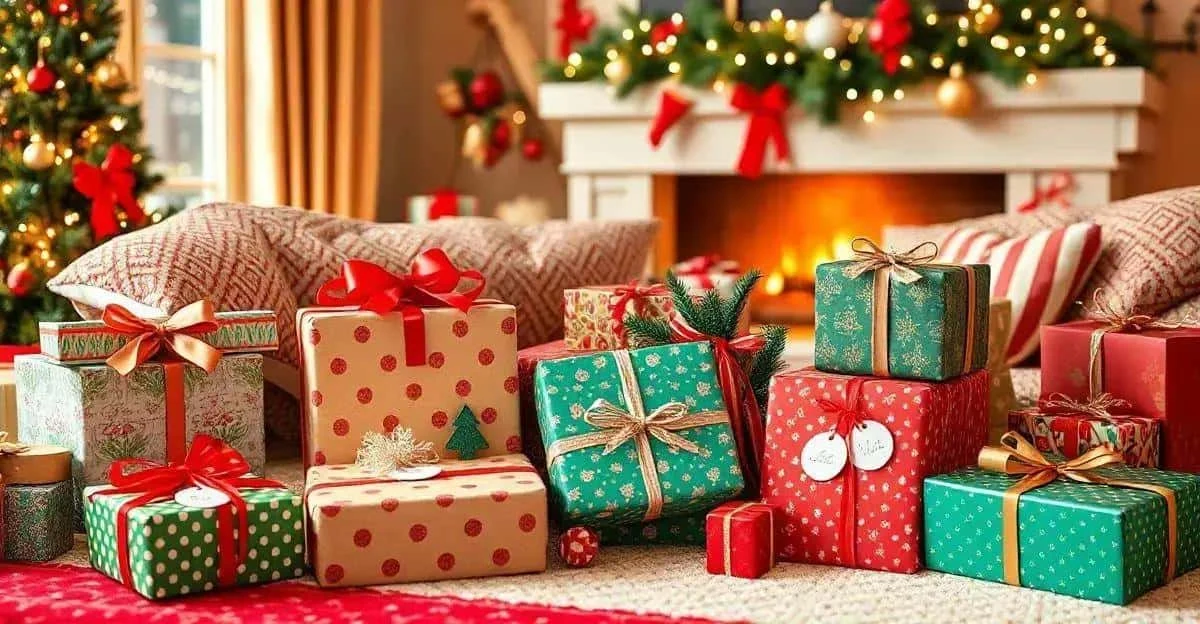 Cadeaux de Noël emballés dans un salon décoré