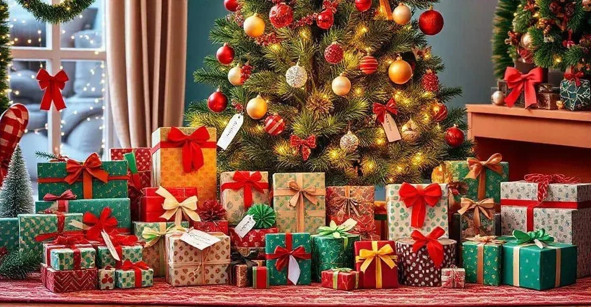 Cadeaux sous un sapin de Noël près d’une fenêtre