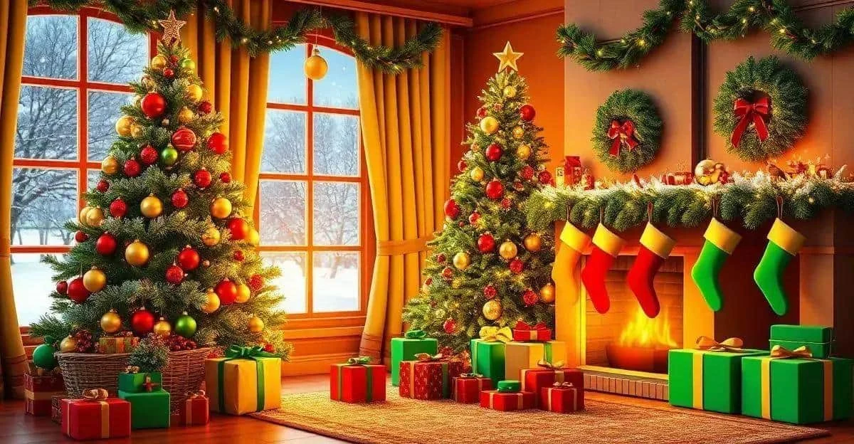 Salon de Noël décoré en rouge, vert et doré