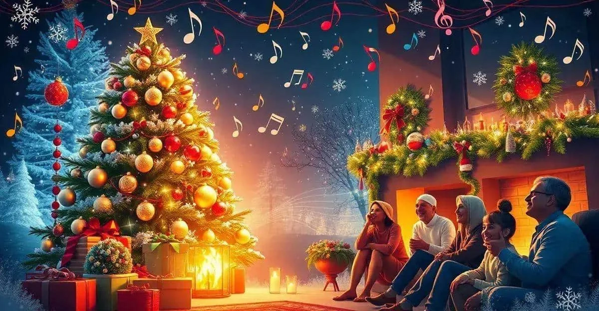 Illustration d’une famille réunie dans une ambiance musicale de Noël Illustration d’une famille réunie dans une ambiance musicale de Noël