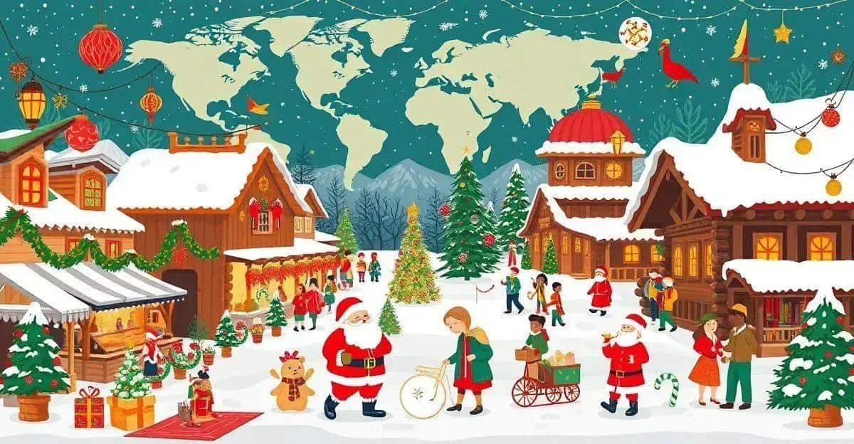Composition illustrée sur le thème de Noël dans le monde