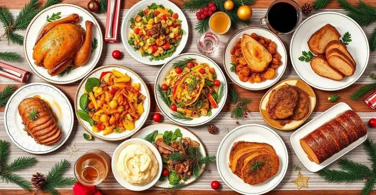 Illustration d’un repas de Noël vu de dessus
