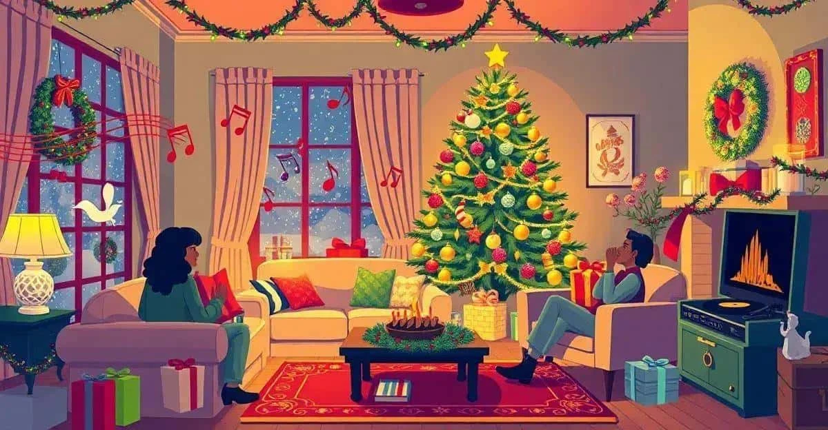 Illustration d’un salon de Noël avec un tourne-disque