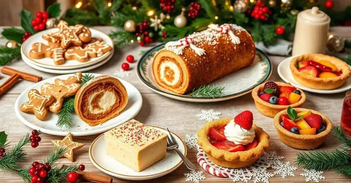 Illustration d’une table de desserts avec un gâteau roulé, des biscuits et des tartelettes Illustration d’une table de desserts avec un gâteau roulé, des biscuits et des tartelettes
