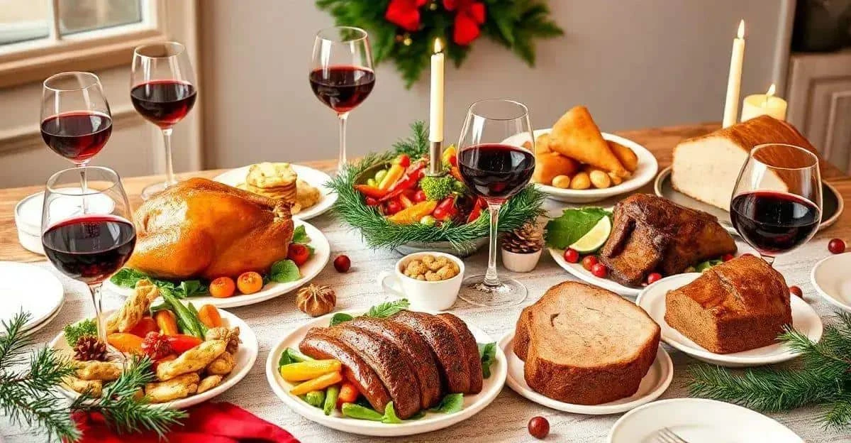 Viandes rôties et légumes servis avec des verres de vin