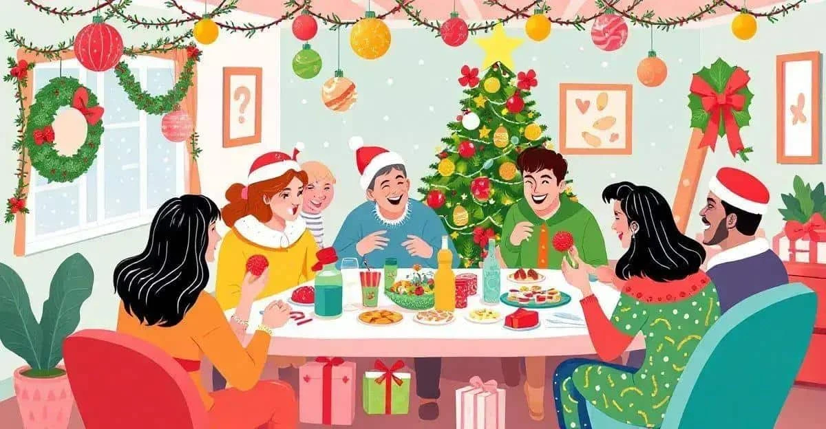 Illustration d’adultes discutant autour d’une table de Noël