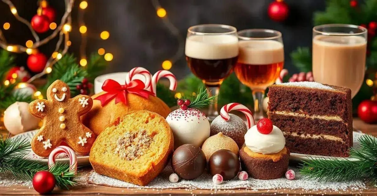 Verres de boissons et assortiment de gâteaux et de chocolats de Noël Verres de boissons et assortiment de gâteaux et de chocolats de Noël