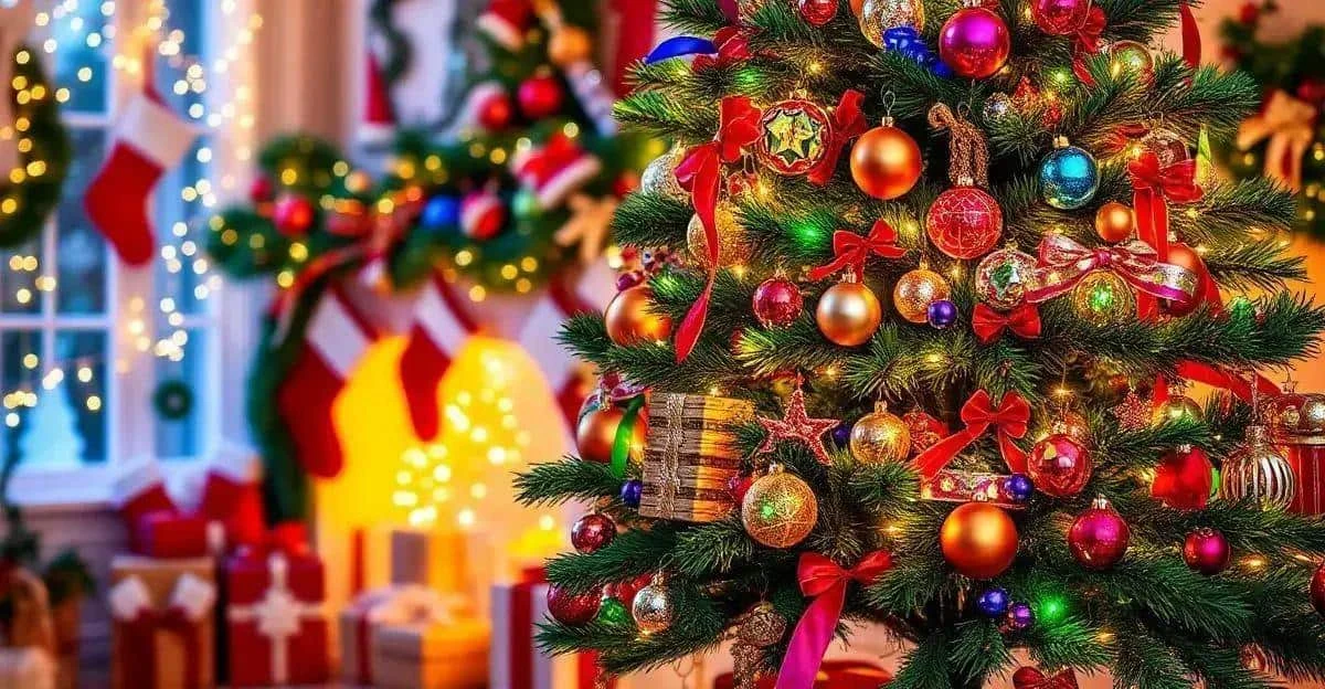 Boules et rubans sur un sapin de Noël décoré Boules et rubans sur un sapin de Noël décoré