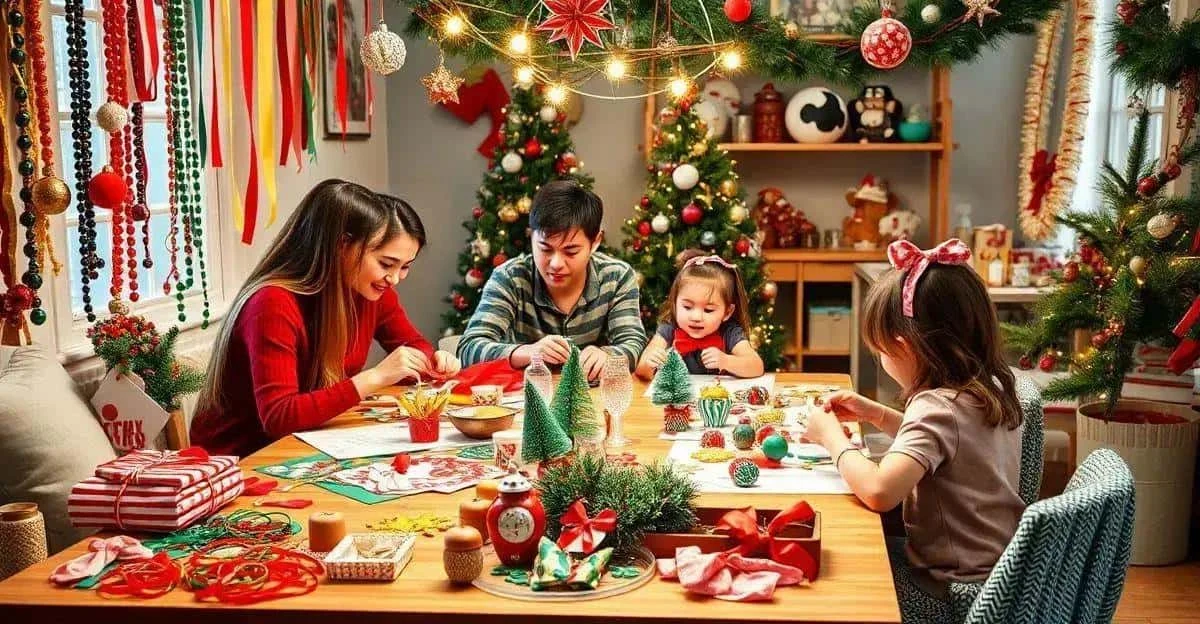 Une famille prépare des objets et des cadeaux faits main Une famille prépare des objets et des cadeaux faits main