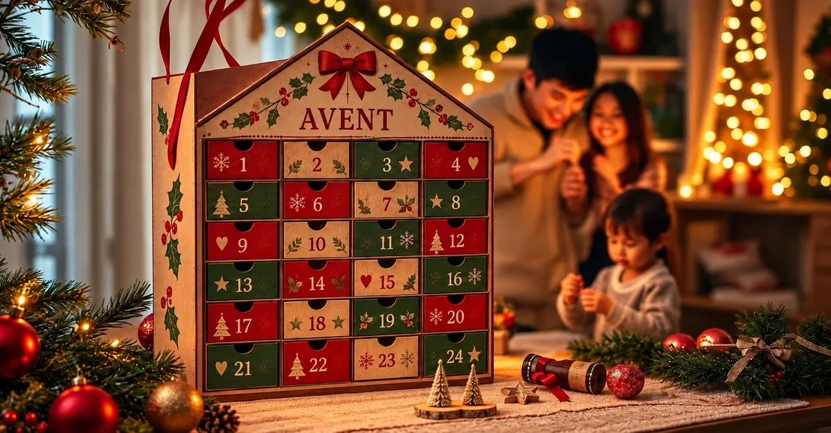 Calendrier de l’Avent décoré en forme de maison Calendrier de l’Avent décoré en forme de maison