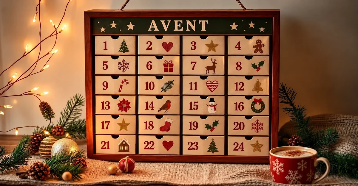 Calendrier de l’Avent à 24 cases avec des ornements de Noël Calendrier de l’Avent à 24 cases avec des ornements de Noël