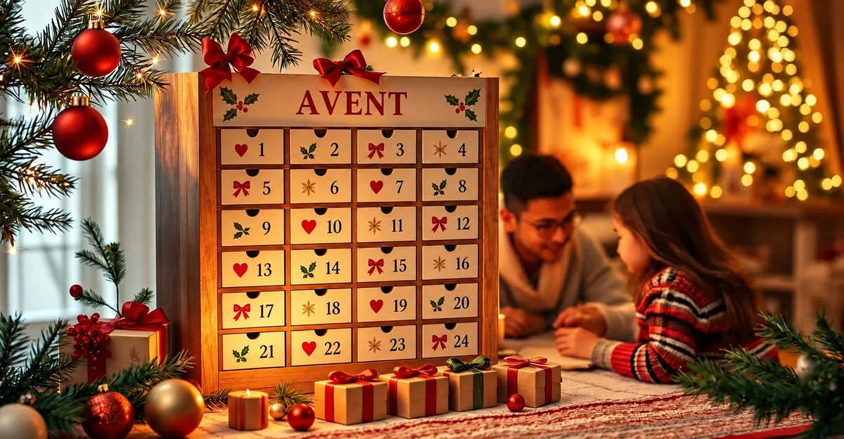 Calendrier de l’Avent accompagné de petits cadeaux emballés Calendrier de l’Avent accompagné de petits cadeaux emballés