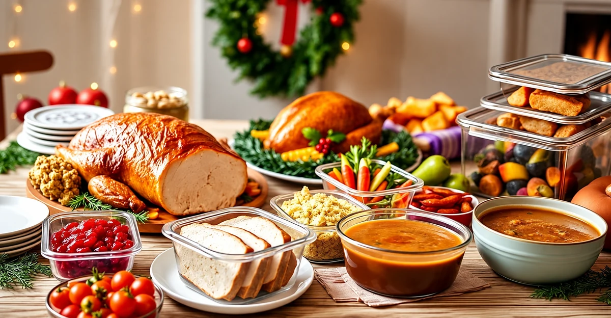 Viande, soupe et portions d’aliments dans des récipients de conservation