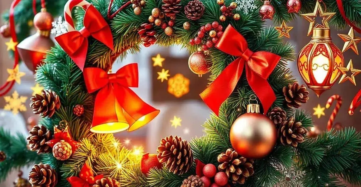 Couronne de Noël garnie de pommes de pin, de rubans et de cloches Couronne de Noël garnie de pommes de pin, de rubans et de cloches