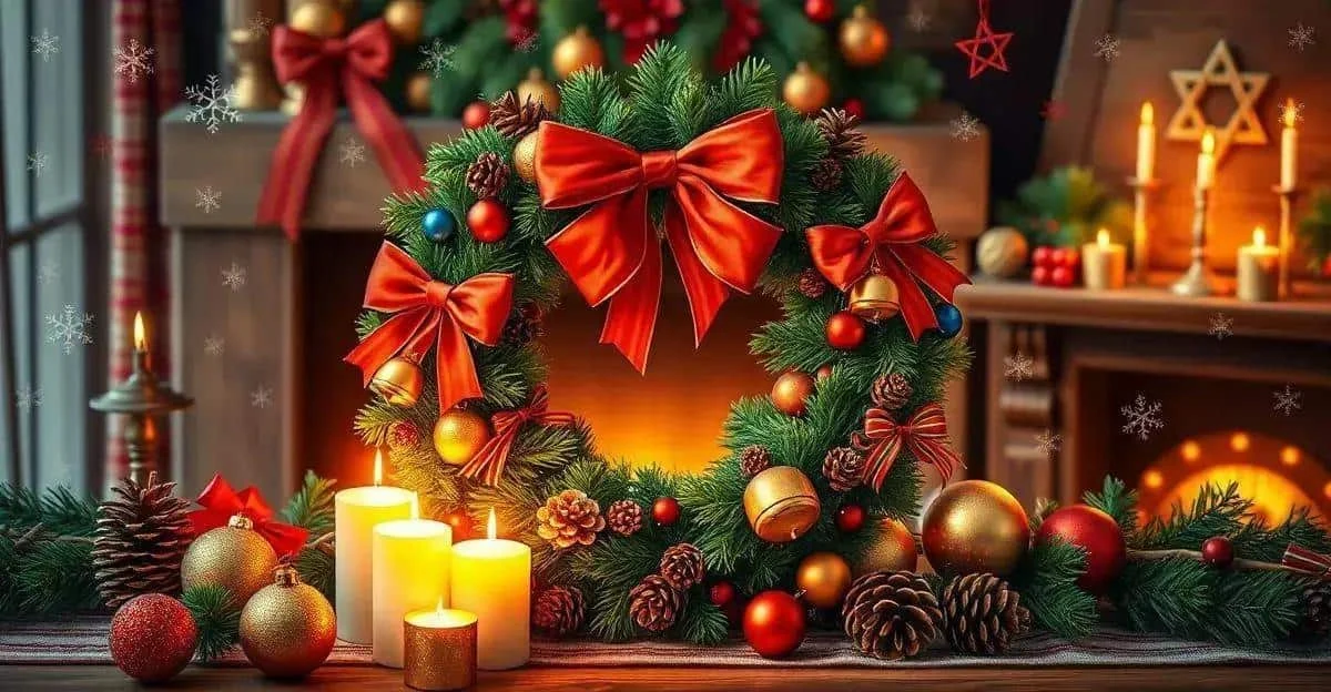 Couronne de Noël avec des rubans rouges et des bougies Couronne de Noël avec des rubans rouges et des bougies