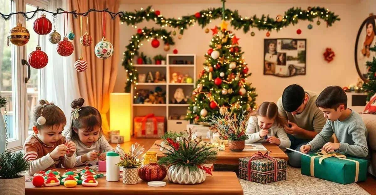 Des enfants bricolent dans une maison décorée pour Noël Des enfants bricolent dans une maison décorée pour Noël