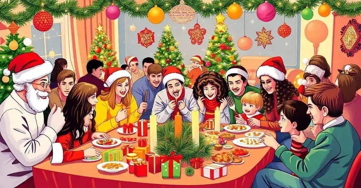 Illustration d’une grande famille partageant un repas de Noël
